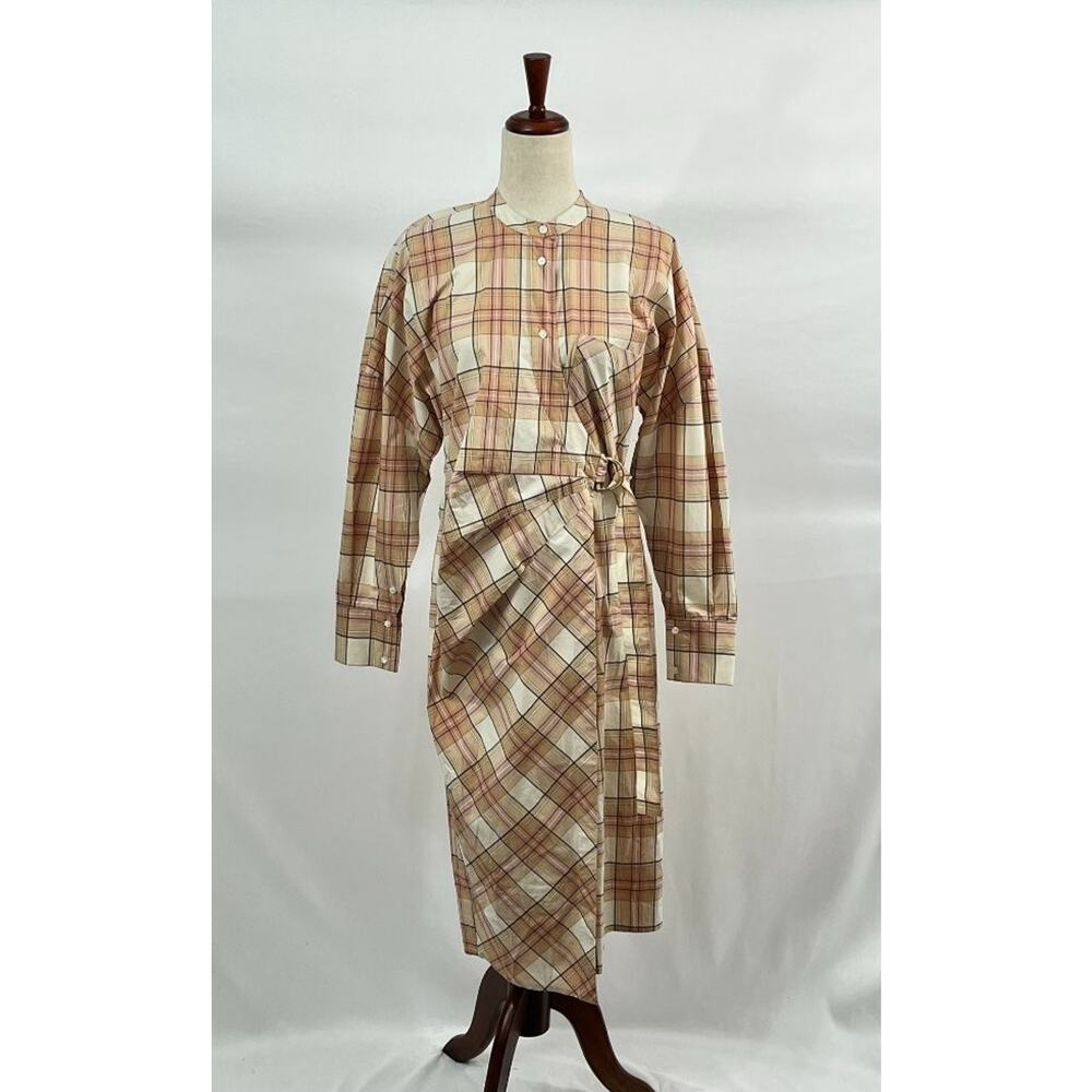 OROTON Sz 8 Plaid Check Wrap Long Sleeve Shirt Dress NWT Fall